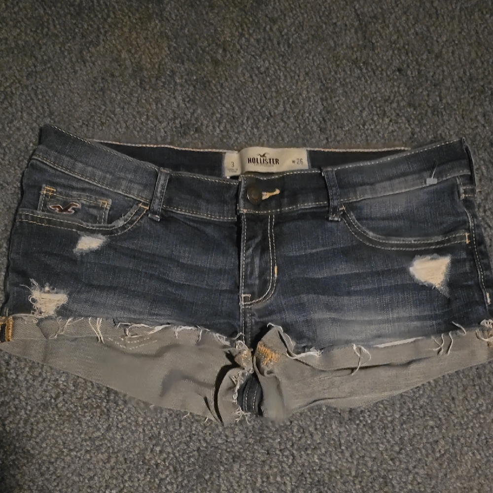 Hollister Distressed Dark Blue Jean Shorts